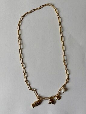 Gold Tone Link Chain Necklace with Charms